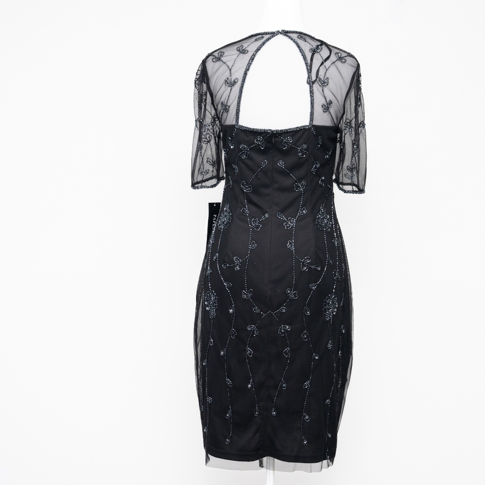 Adrianna Papell - Mesh-Sleeve Beaded Dress - Picture 3 of 13